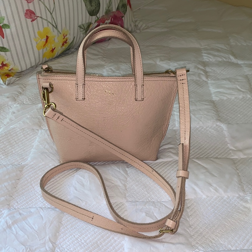 Mark and Graham CLC Beige Mini Purse Leather top handles and Shoulder Strap